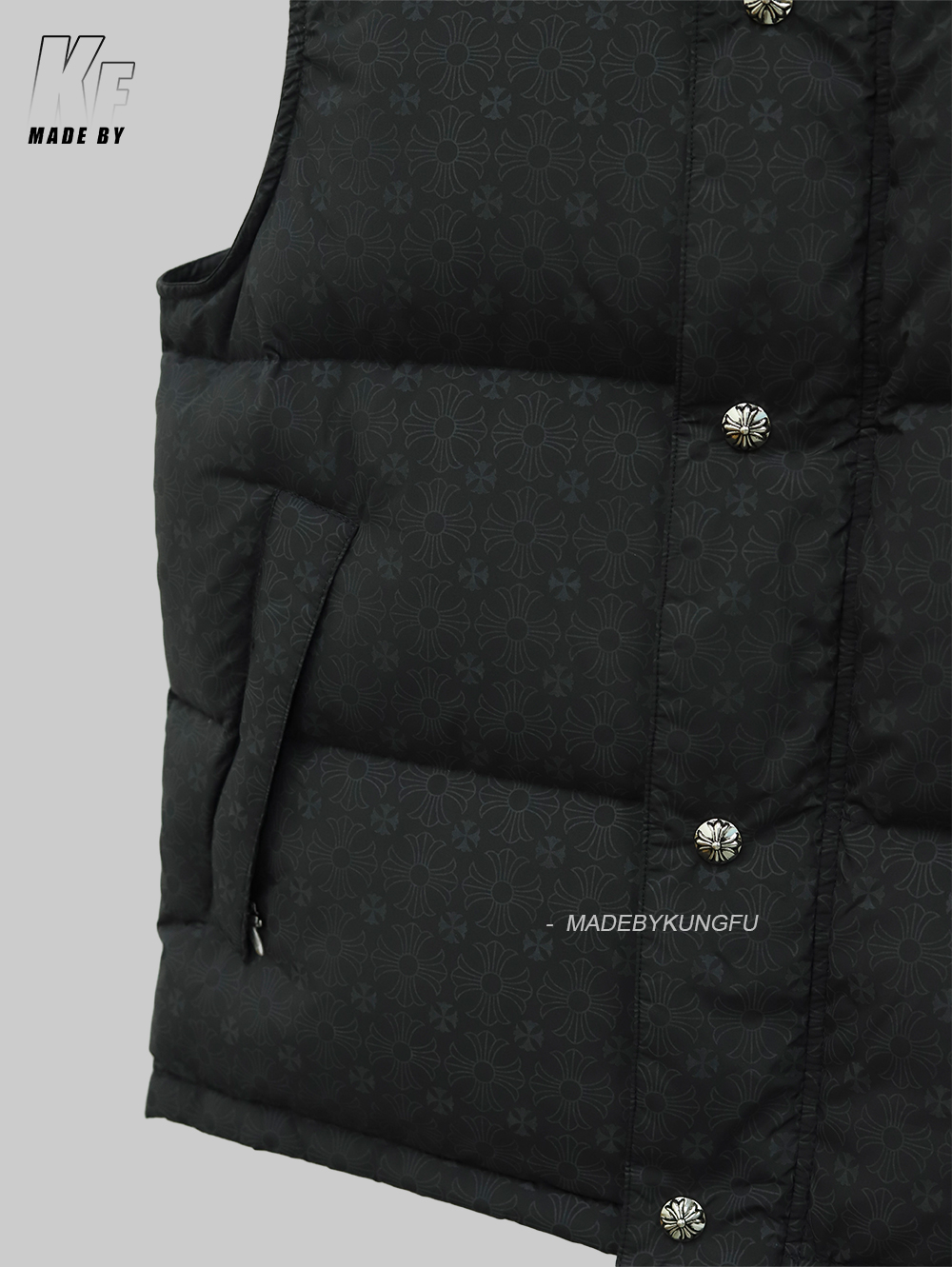 克罗心羽绒马甲 暗纹黑