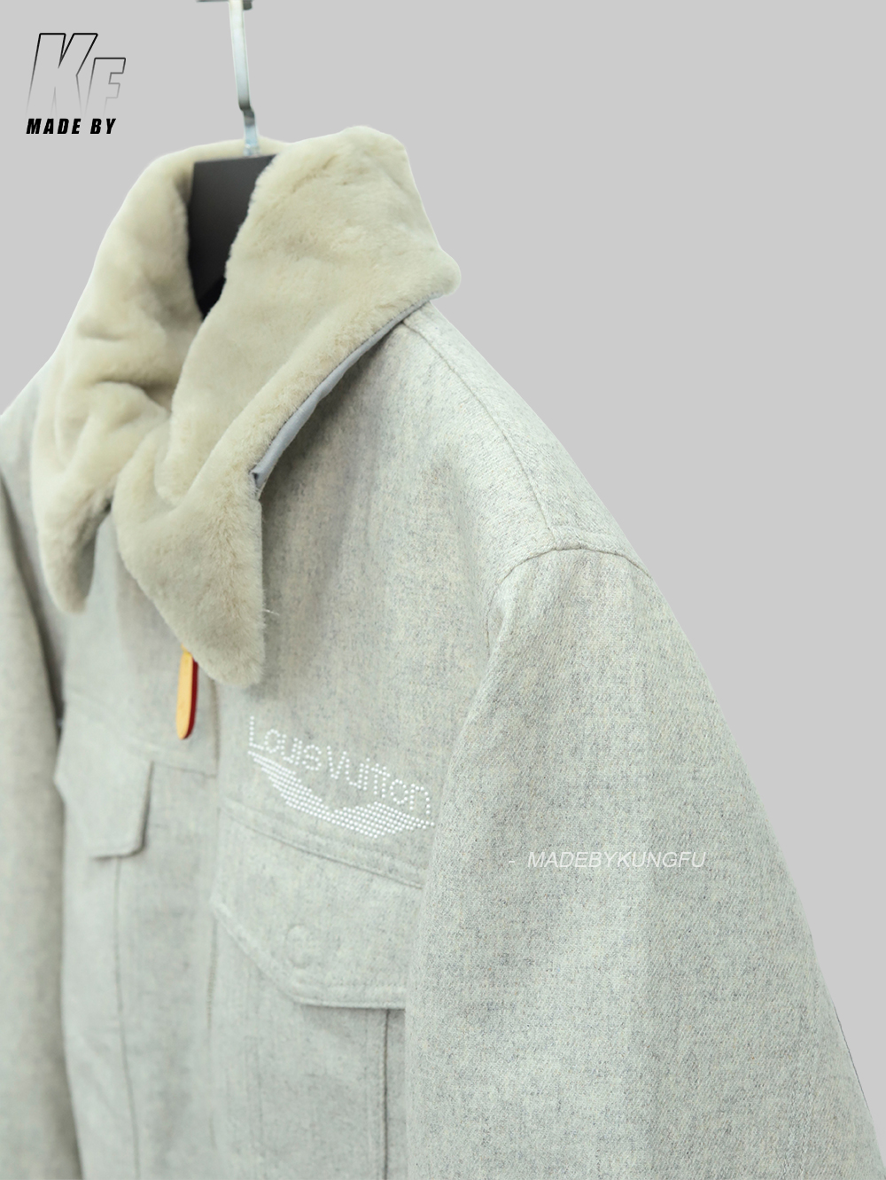 LV绒毛领子拉链外套 米白