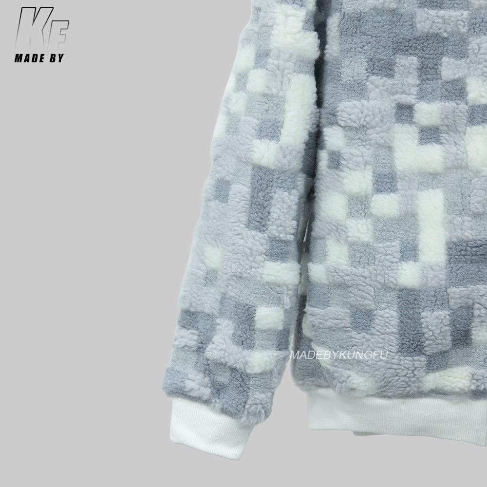 LV格子绒感拉链外套 蓝白色