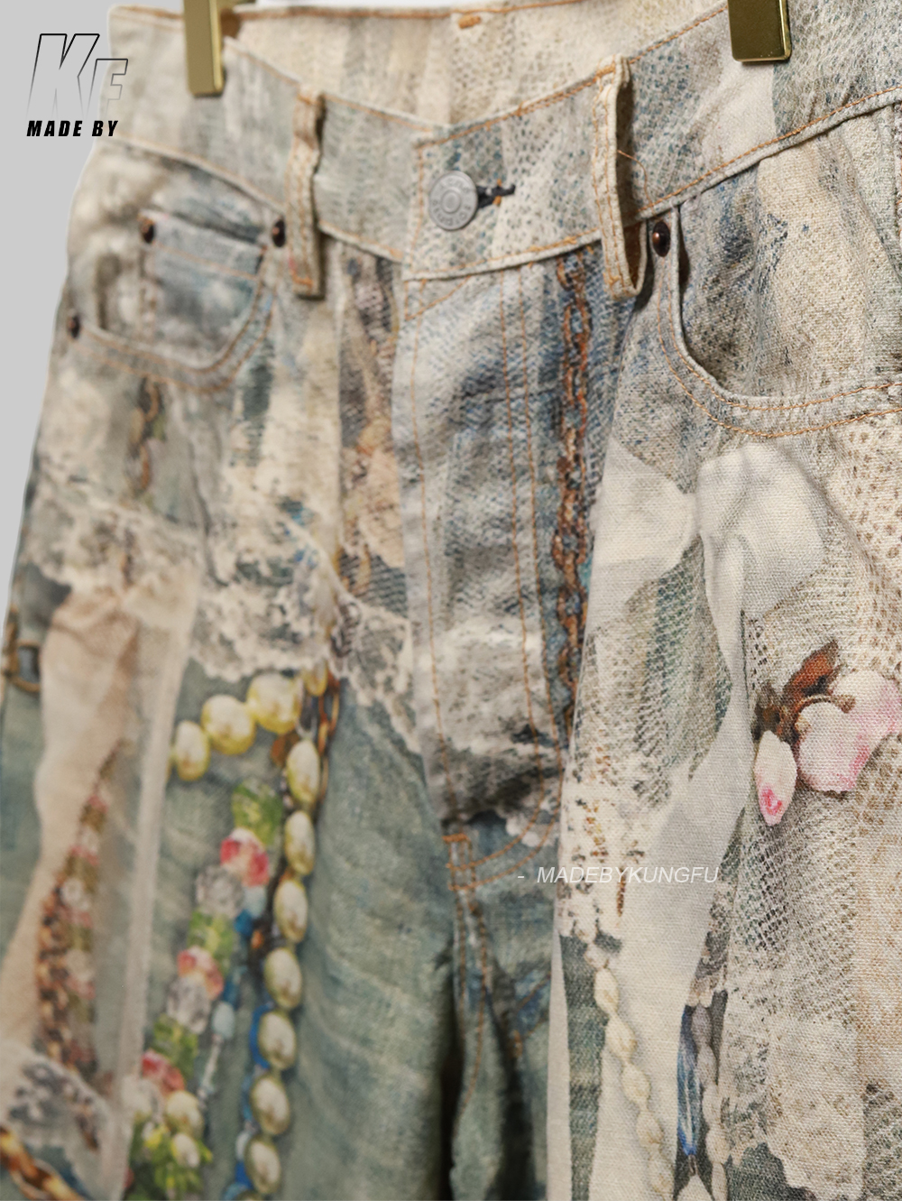 ACNE 3D printed pearl chain jeans