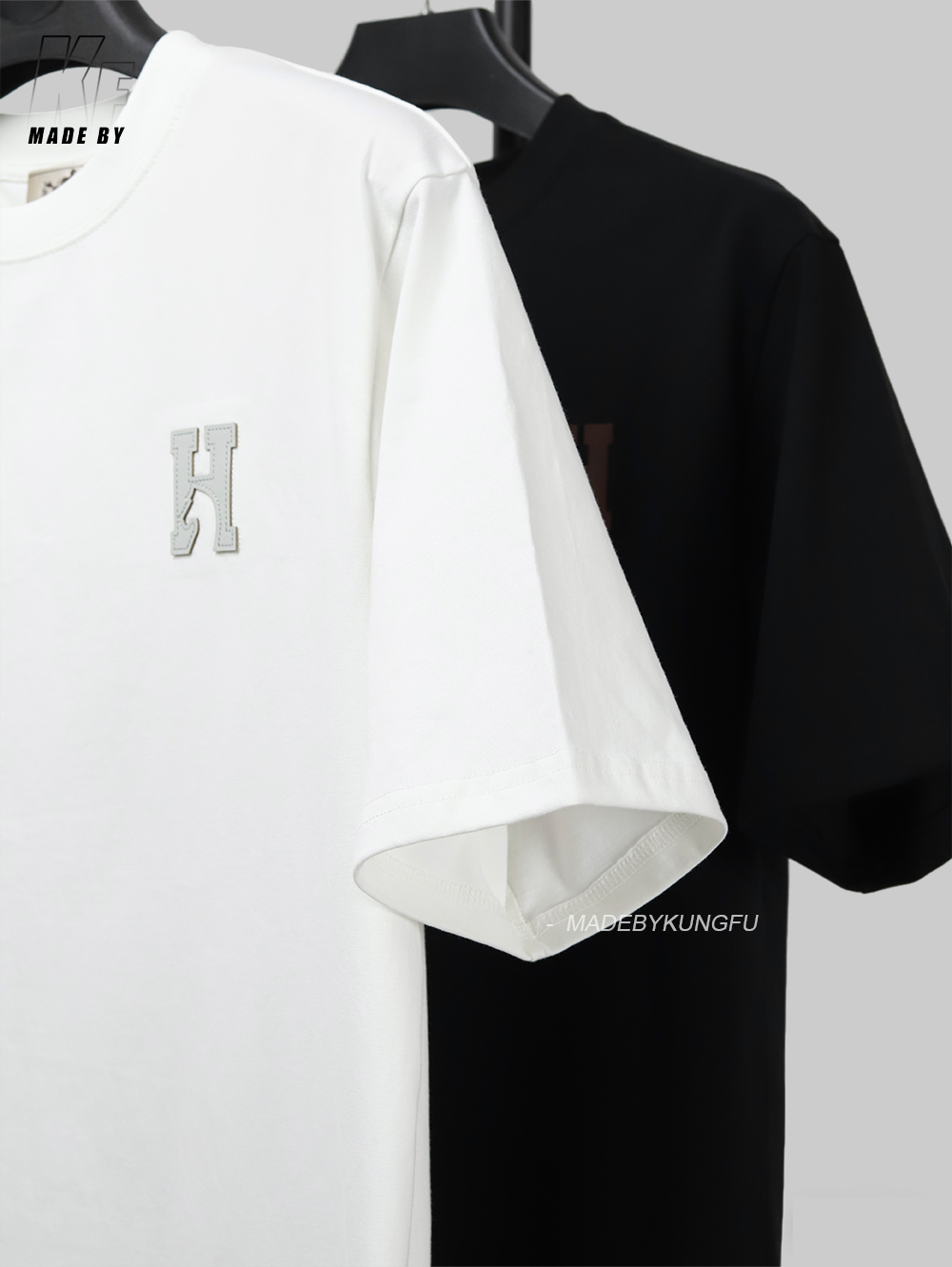 Herms leather label embroidered tee