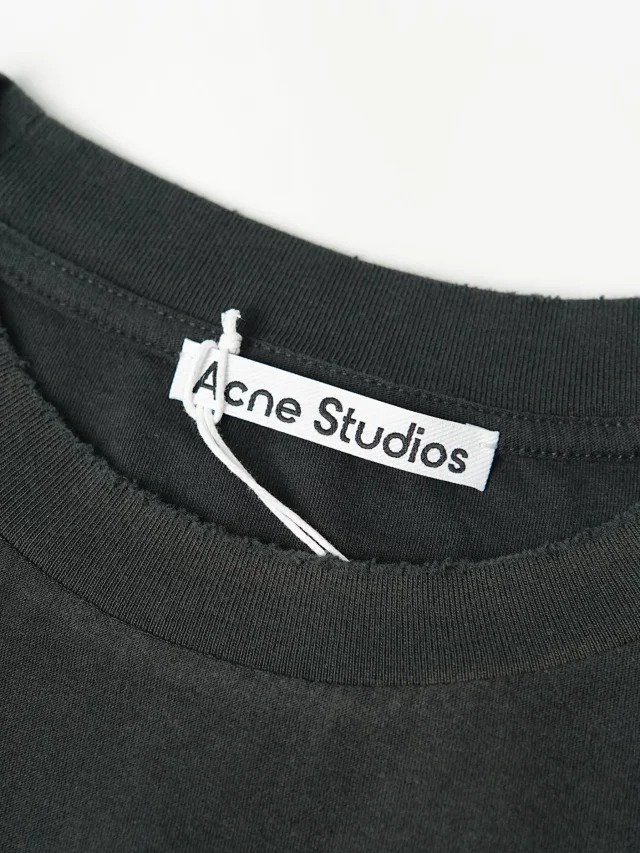 Item ID 9042 Acne 1996 series handmade spray painted distressed exclusive 85% cotton+15% linen short sleeved T-shirt dirty white black