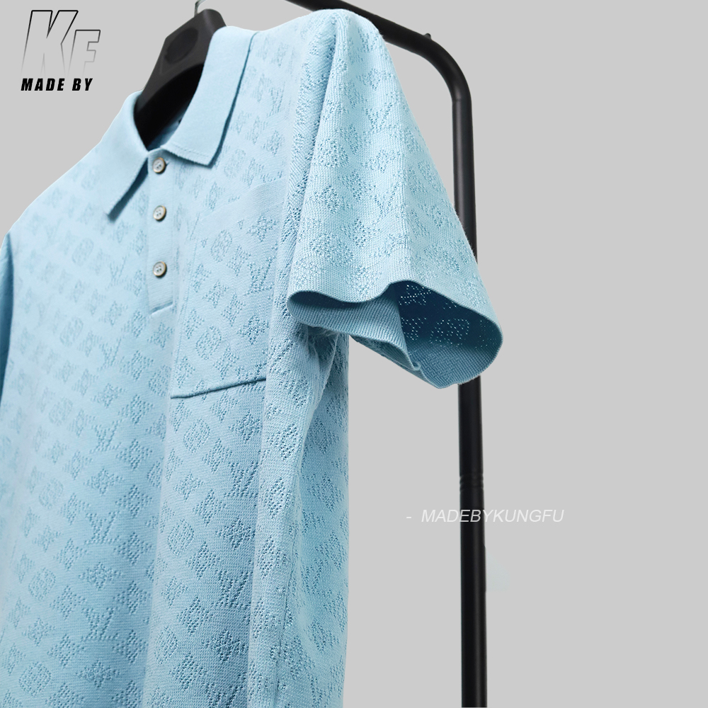 1V hollow-out pocket knitted polo