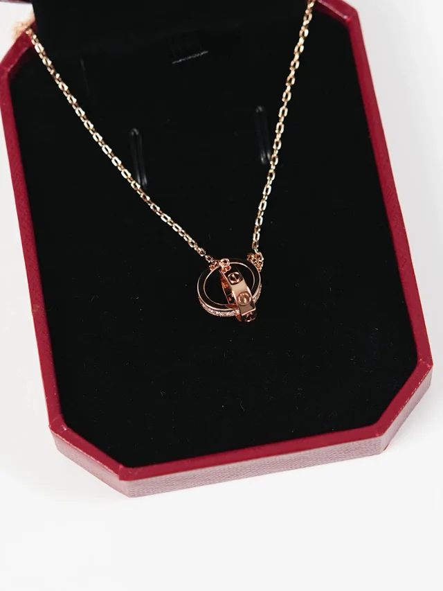 Item ID 9056 CARTNER 520 Series LOVE Classic Screw Half Lay Diamond Plated 18k Gold Gold Necklace Couple's Rose Gold