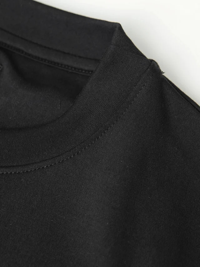 Item ID 9058 FE thick and heavy feeling woven and dyed drawstring round neck pullover, satin ribbon drawstring, patch bag, short sleeved shirt