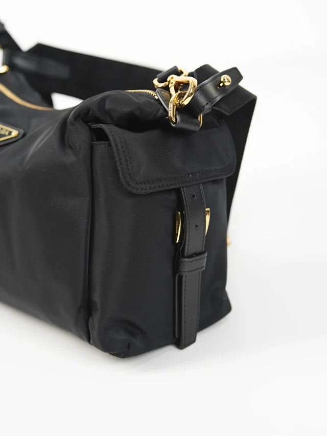 Item ID 9069 PRA Enamel Metal Triangle Logo Nylon Shoulder Cross Shoulder Handbag Black Large Women's Edition