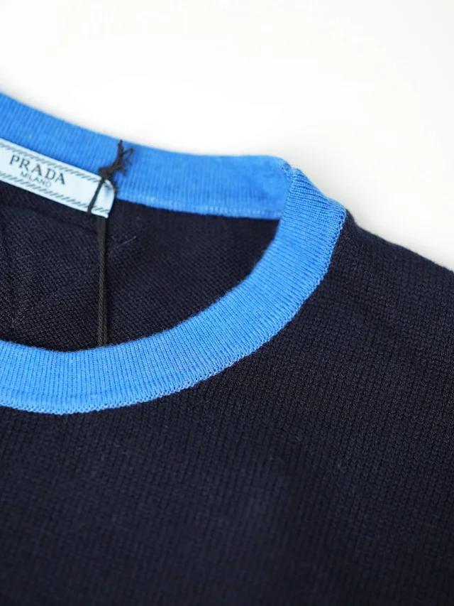 Item ID 9072 PRA round neck contrasting short sleeved cashmere sweater with slim fit and large card size Unisex