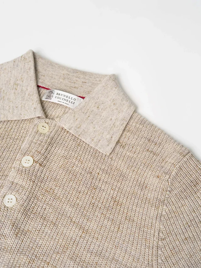 Item ID 9076 BC Natural Beimu Button Ribbed Knitted Collar Cotton Top Polo Shirt