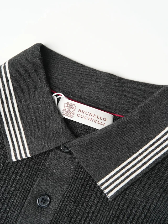 Item ID 9083 BC 32 Double Strand Yarn Solid Color Cotton Texture Ribbed Knitted Short Sleeve Polo Shirt