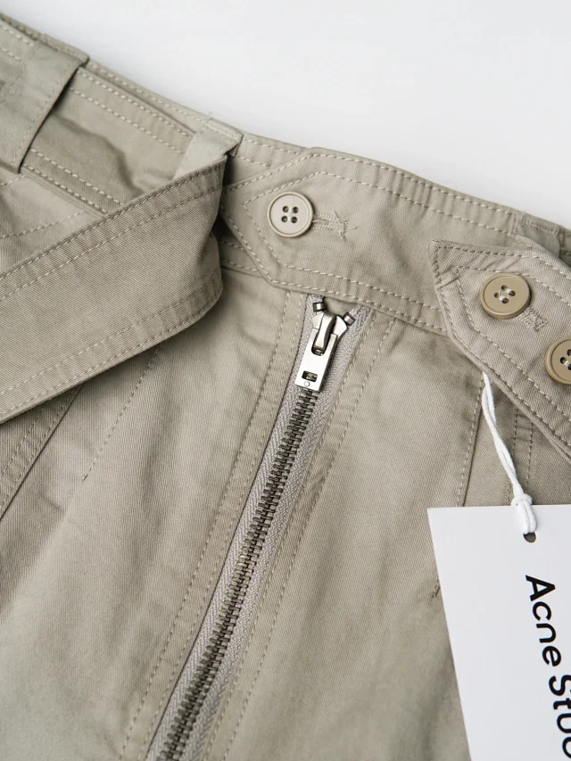 Item ID 9091 Acne SS26 Big Factory Stained and Washed Solid Color Zipper Work Pants Pocket Casual Pants