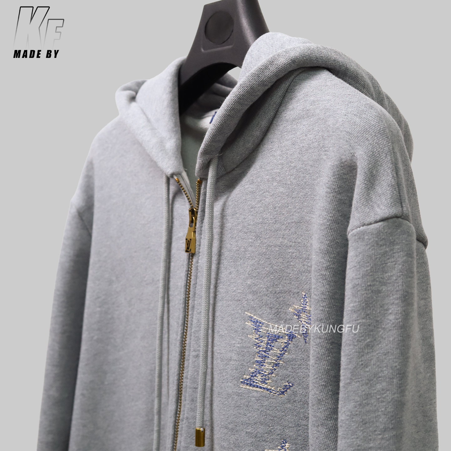 1V Fuzzy embroidery zip hoodie