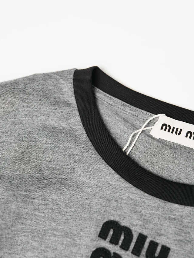Item ID 9107 M1UM1U Autumn Lazy Style  Fixed-dyed Flower Grey Main Fabric, Long-sleeved Cotton Loose Knitted Dropped Shoulder Sleeve, Long-sleeved T-shirt