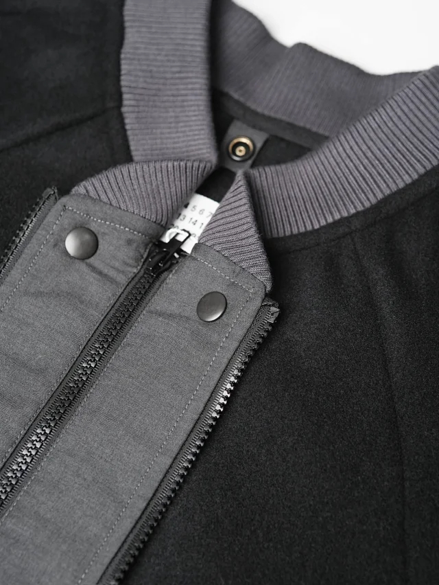 Item ID 9109 Maison Margiela Wool and Cashmere Blend Fabric Woolen Coat, Double-Zipper Design, Patchwork Knitted Zipper Long-Sleeve Jacket Coat