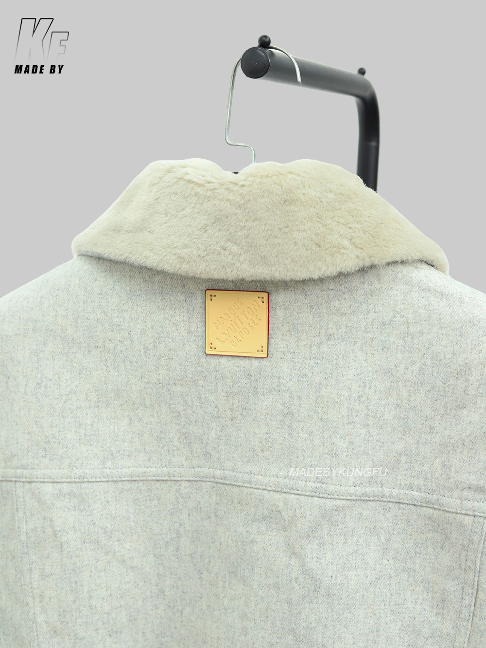 LV绒毛领子拉链外套 米白