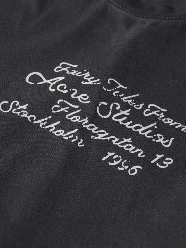 Item ID 9032 Acne 1996 flocking logo printed round neck loose short sleeved T-shirt in blackbeige