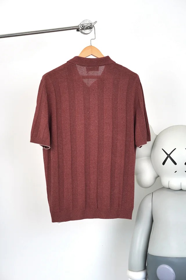 Item ID 9028 BC Two Color Brunello Cucinelli SS26 15% Linen Blended Wide Ribbed Cotton Hemp Knitted Polo Shirt Standard Edition Men's Edition