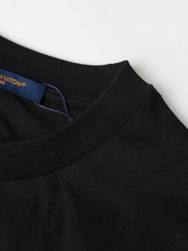 Item ID 9040 1V dual color faux Lafite grass embroidery solid color embroidery short sleeved T-shirt Black white