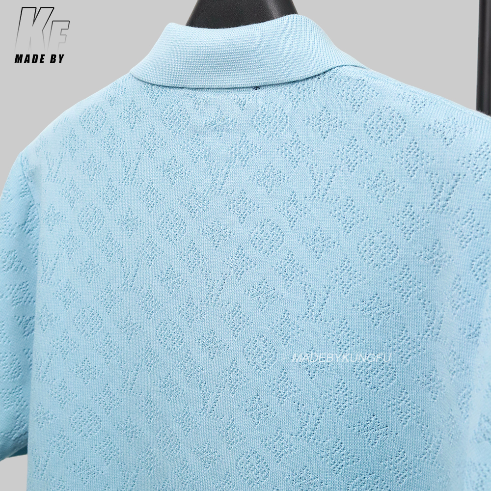 1V hollow-out pocket knitted polo