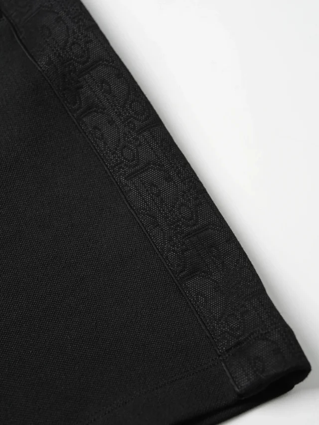 Item ID 9064 D1OR Dark Jacquard Cotton Blended Plain Knitted Oblique Printed Casual Shorts