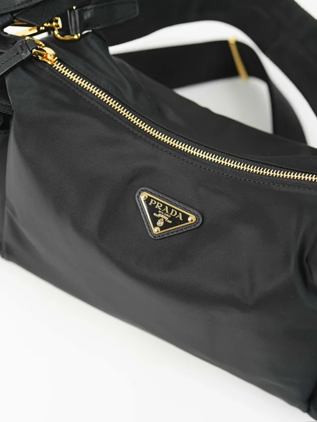 Item ID 9069 PRA Enamel Metal Triangle Logo Nylon Shoulder Cross Shoulder Handbag Black Large Women's Edition