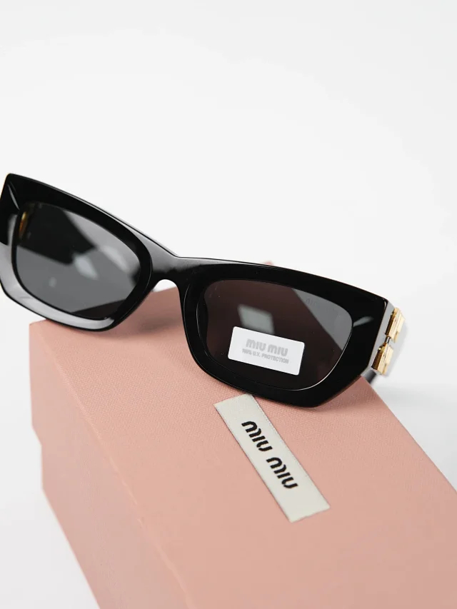 Item ID 9073 M1U Exclusive Hardware Accessory with letter carving, irregular shaped temple, black sunglasses, available in prescription