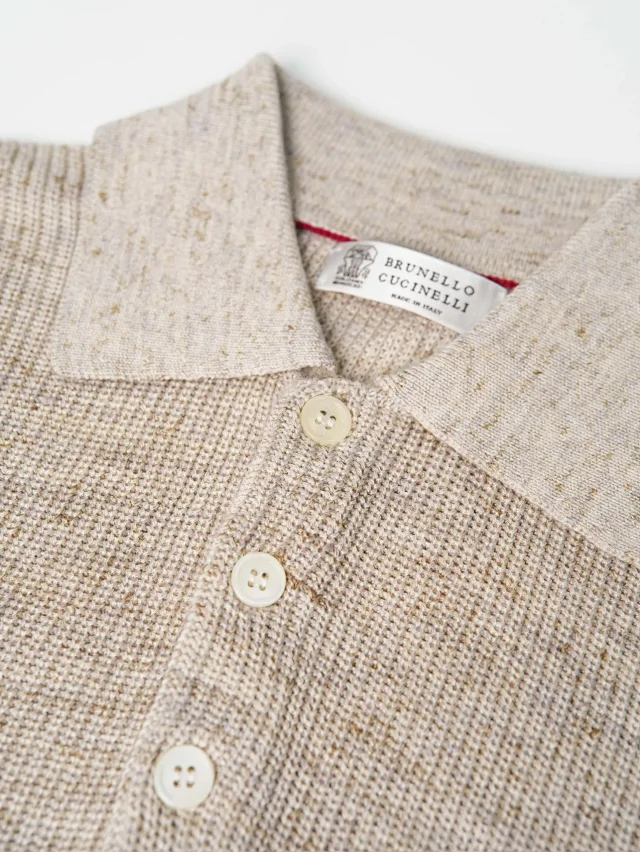 Item ID 9076 BC Natural Beimu Button Ribbed Knitted Collar Cotton Top Polo Shirt