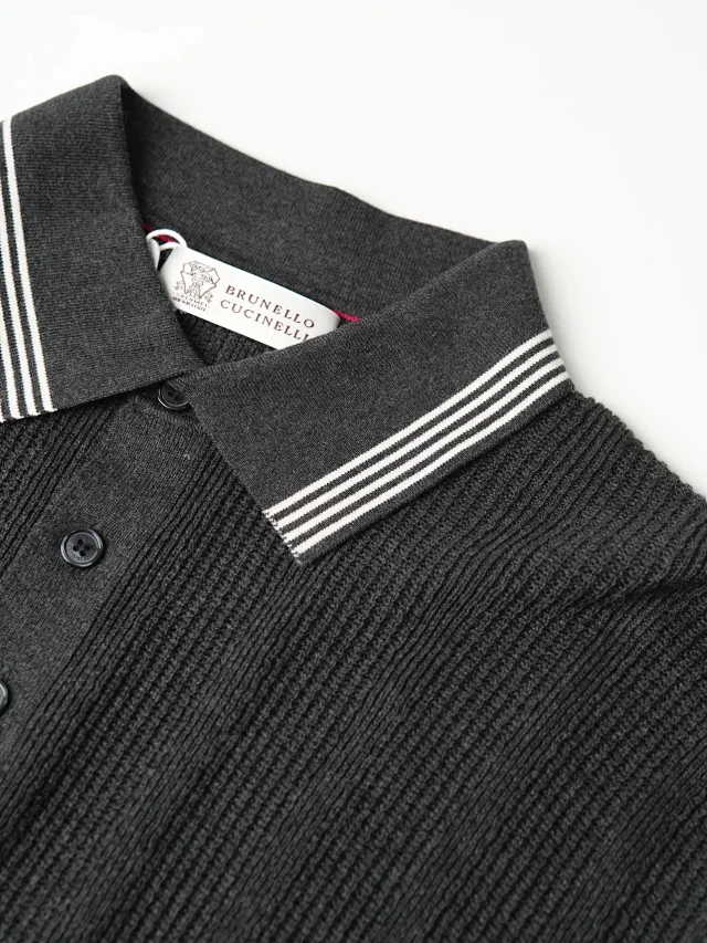 Item ID 9083 BC 32 Double Strand Yarn Solid Color Cotton Texture Ribbed Knitted Short Sleeve Polo Shirt