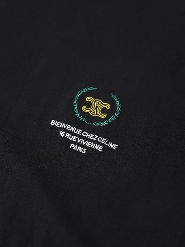 Item ID 9085 CHANE1 Suede Soft Long staple Cotton Fabric Round Neck Logo Embroidered Short Sleeve T-shirt