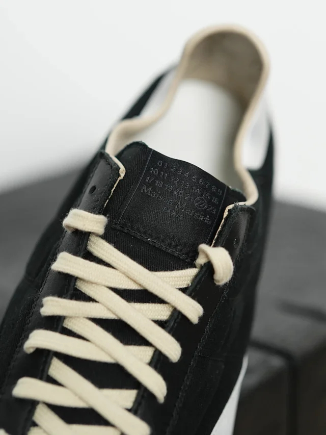 Item ID 9090 Maison Margiela Sprinters calf leather studded contrasting round toe lace up low cut athletic training shoes
