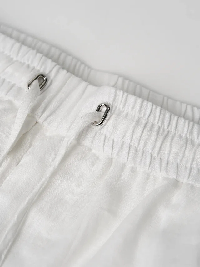 Item ID 9094 Loro 100% Natural Linen New Customized Hardware Solid Color Breathable Linen Four hole Button Casual Pants