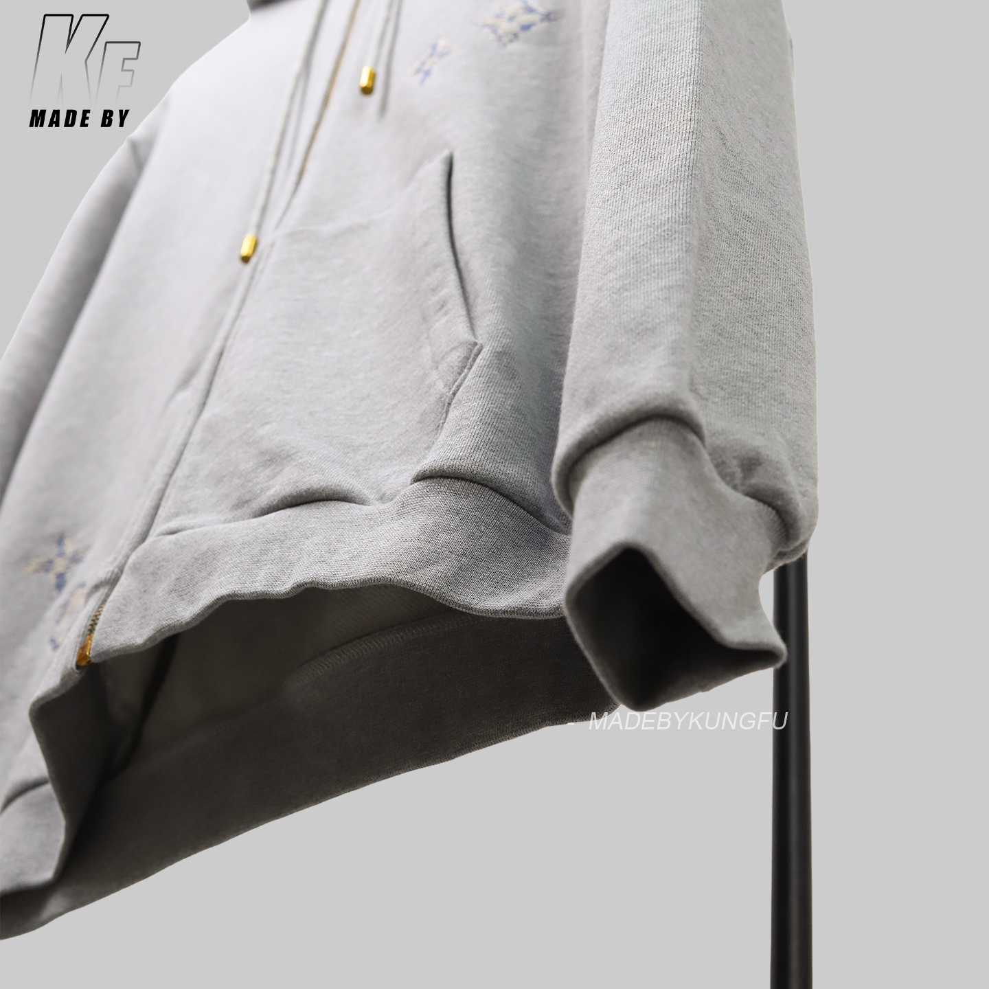 1V Fuzzy embroidery zip hoodie