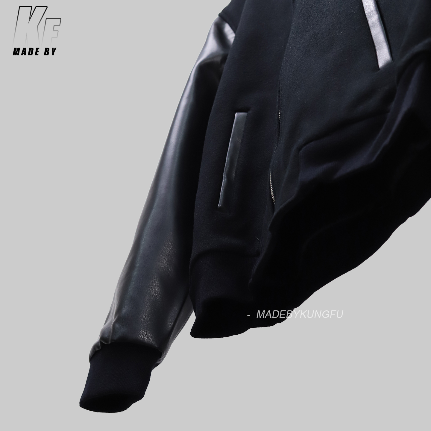 CE leather sleeve zipper wool coat