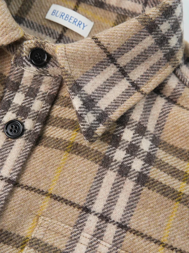 Item ID 9099 BBR Burberry checkered shirt, natural black ox horn, made of sheep wool, loose-fitting pointed-collar long-sleeved shirt jacket