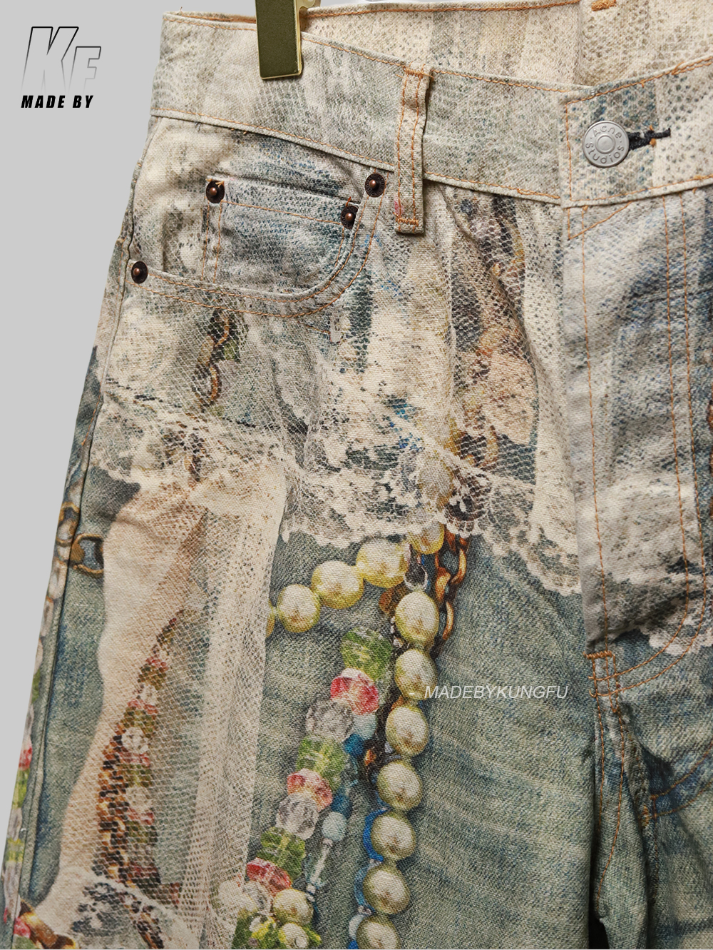 ACNE 3D printed pearl chain jeans