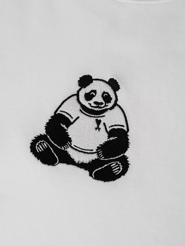 Item ID 9027 AMI Panda Embroidered Knitted Cotton Regular Round Neck Short Sleeve