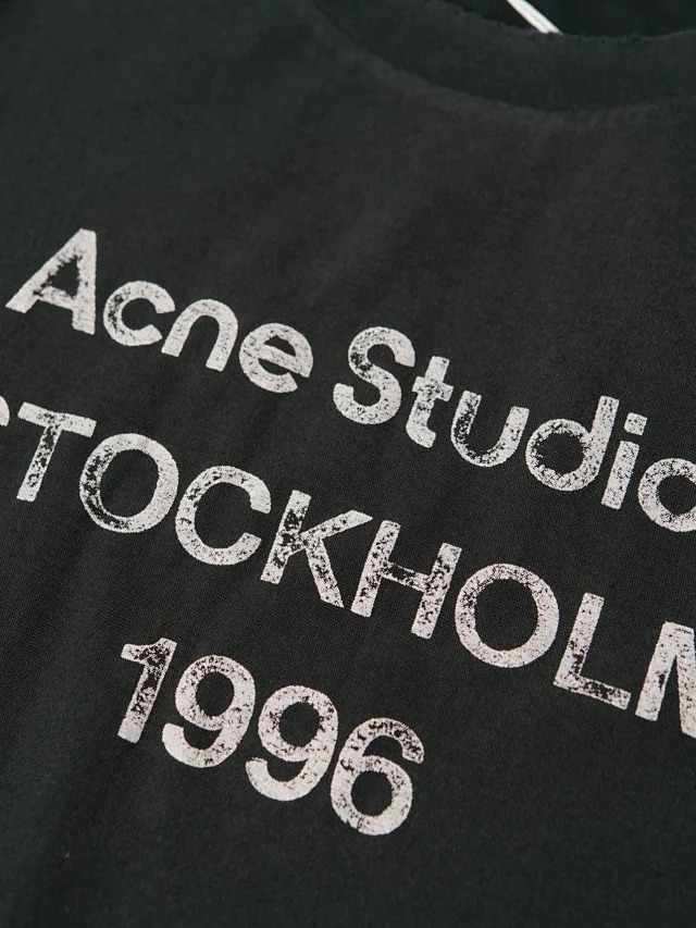 Item ID 9042 Acne 1996 series handmade spray painted distressed exclusive 85% cotton+15% linen short sleeved T-shirt dirty white black