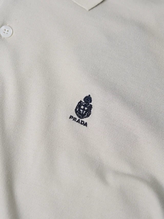 Item ID 9045 PRA breathable vermilion logo embroidered button slim fit short sleeved polo shirt