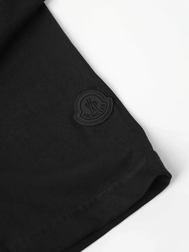 Item ID 9048 Mon Customized Logo Imported Hot Stamping Material Cotton Jensen Logo Knitted Round Neck Short Sleeve