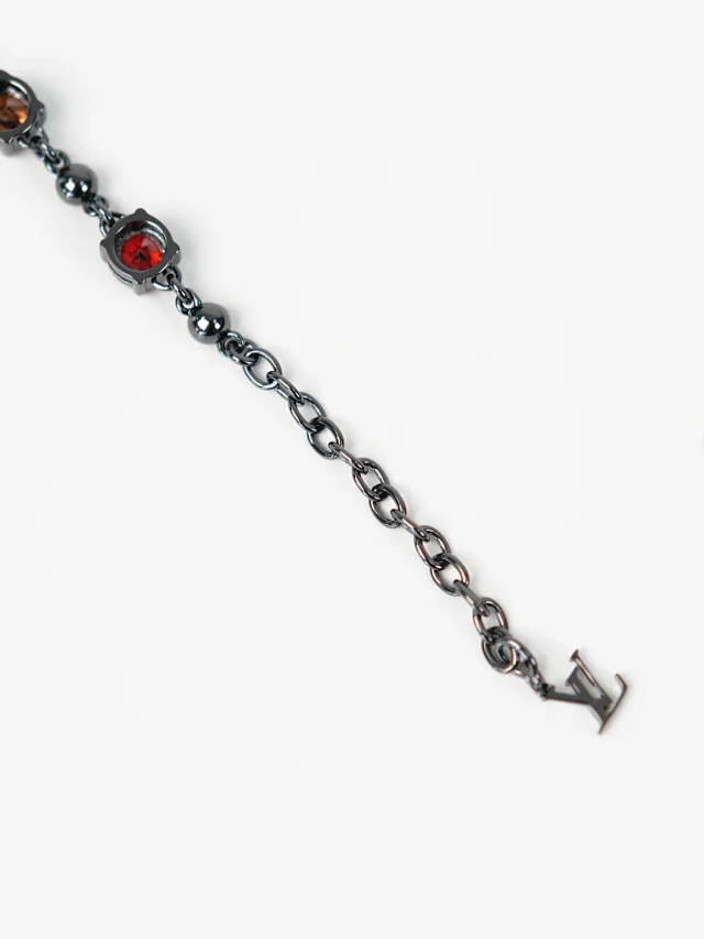Item ID 9070 Light Brac 23 show brass bracelet gun gray precision cut artificial gemstone unisex