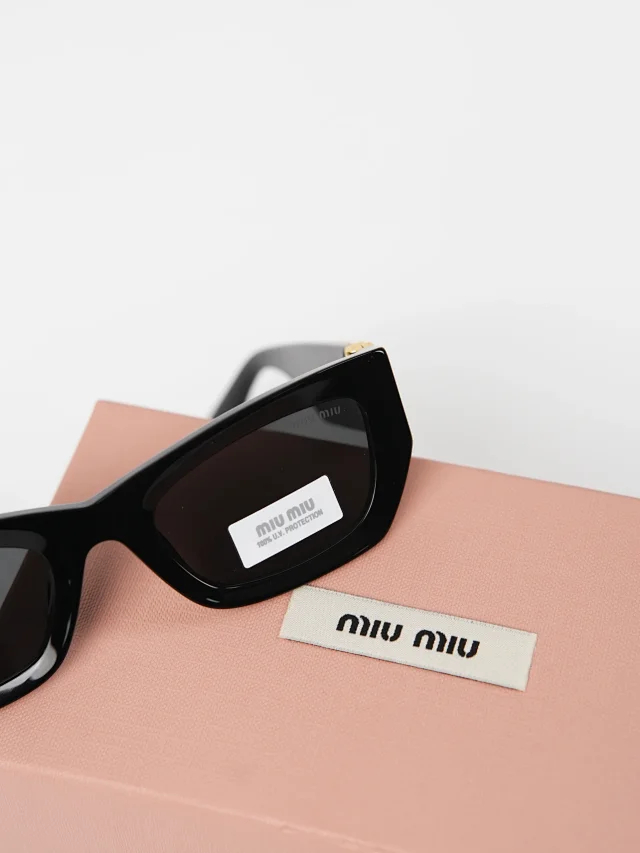 Item ID 9073 M1U Exclusive Hardware Accessory with letter carving, irregular shaped temple, black sunglasses, available in prescription