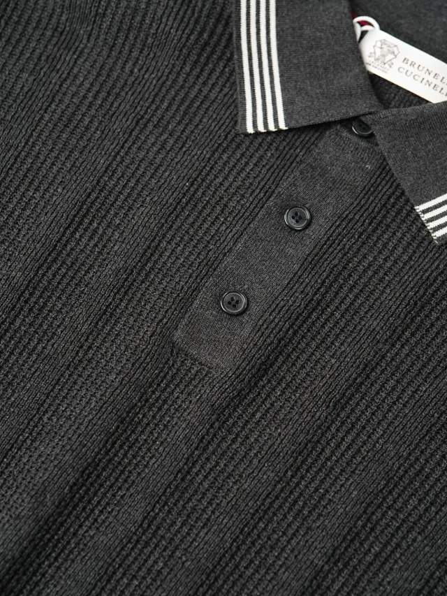 Item ID 9083 BC 32 Double Strand Yarn Solid Color Cotton Texture Ribbed Knitted Short Sleeve Polo Shirt