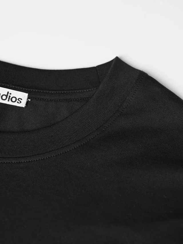 Item ID 9095 Acne SS26 60-thread-count double-ply combed cotton, mottled vintage screen print, classic round neck ribbed trim logo, long-sleeved T-shir