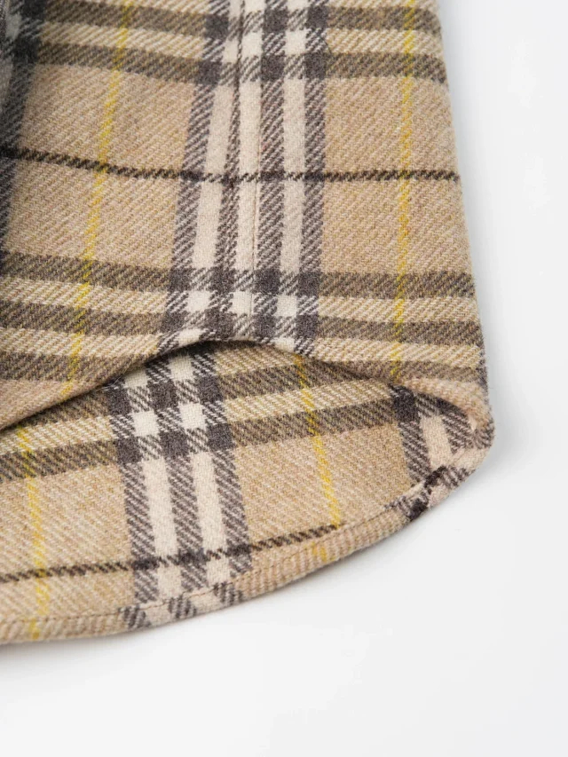 Item ID 9099 BBR Burberry checkered shirt, natural black ox horn, made of sheep wool, loose-fitting pointed-collar long-sleeved shirt jacket