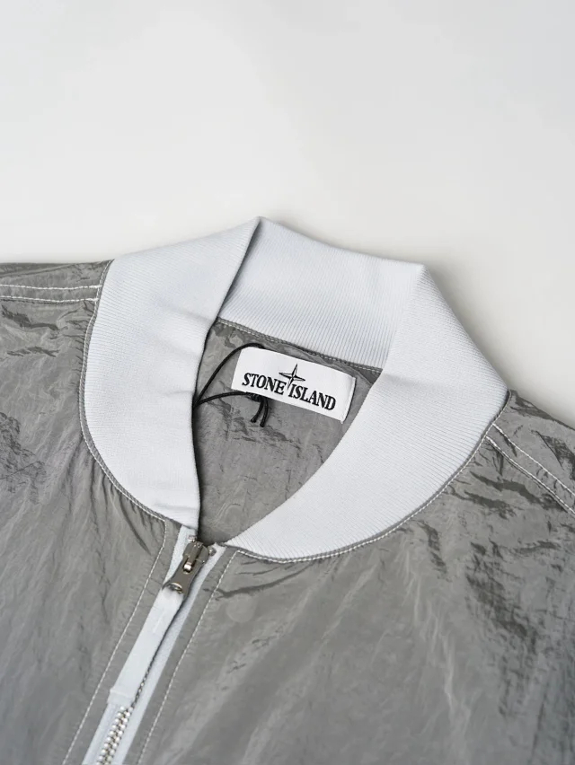 Item ID 9108 STONE1SLANDSS25 High-end Metal Nylon Pleated Fabric Metal Nylon Baseball Collar Pilot Zipper Fitted Simple Jacket Coat