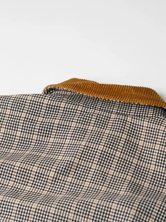 Item ID 9106 M1UM1U SS25 One-Year Development Exclusive Checkered Alignment Color-Block Zipper Long-Sleeve Jacket Coat, Short Version