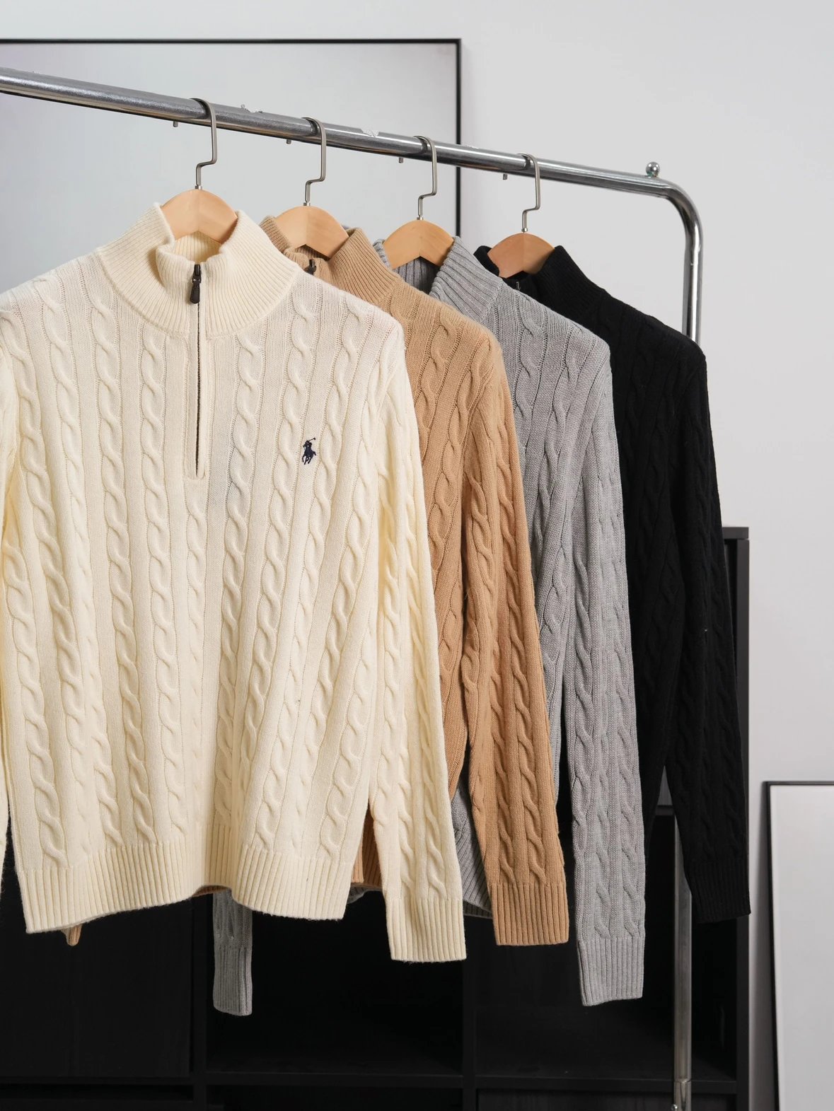 Item ID 8266 Ralph Half Chain Twisted Flower Sweater - Solid Color Half Zipper Stan