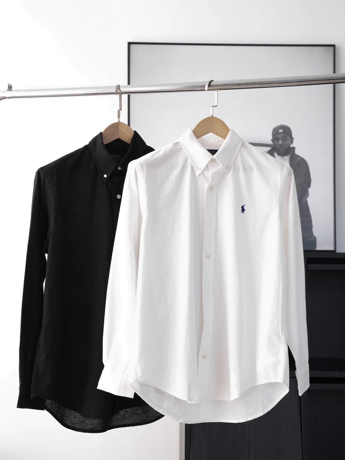 Item ID 8224 Ralph SS25 pony logo embroidered long sleeved cotton linen shirt - bla