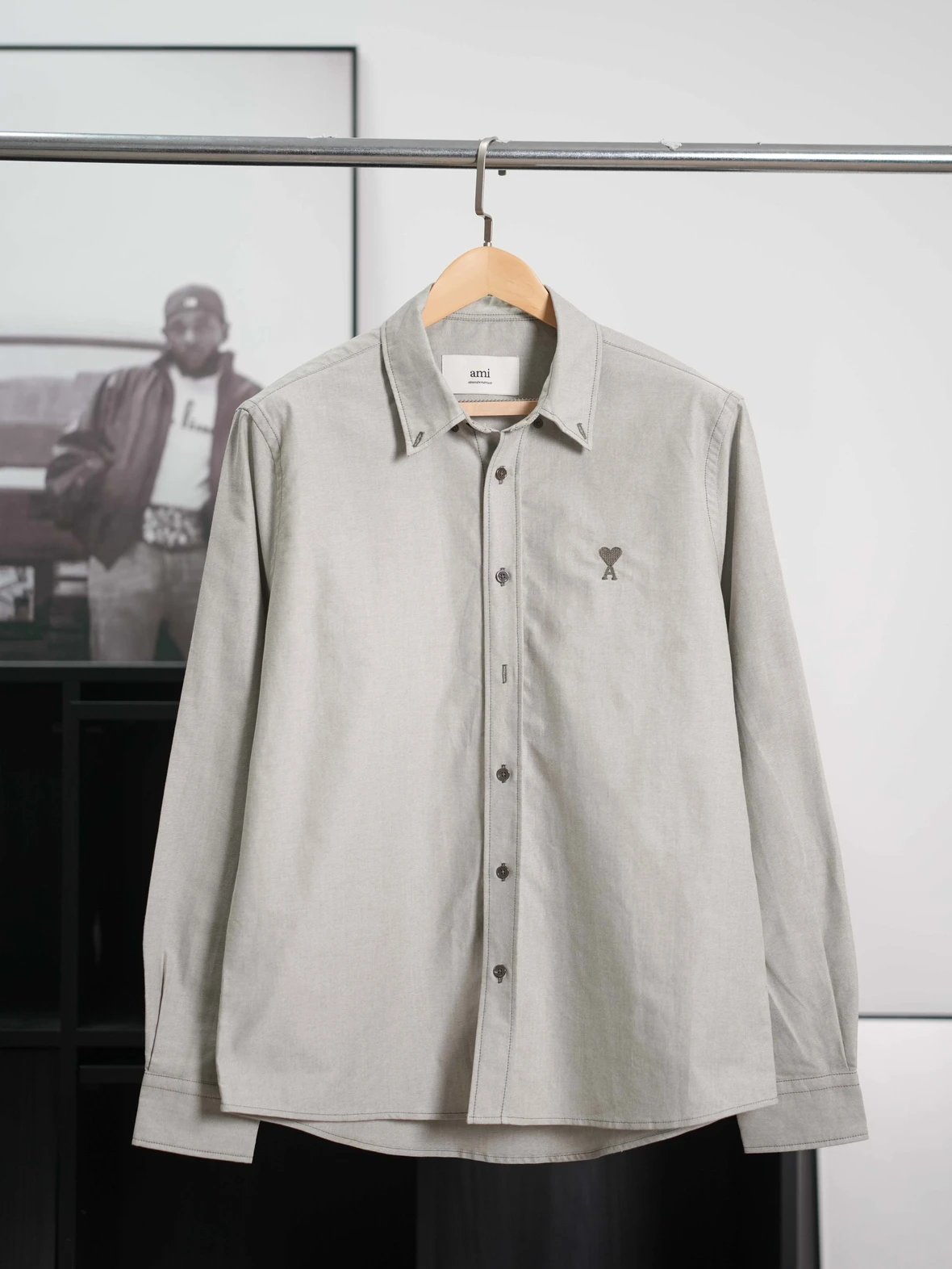 Item ID 8210 AMI Love Embroidered Cotton Solid Color Long Sleeve Shirt for Men and