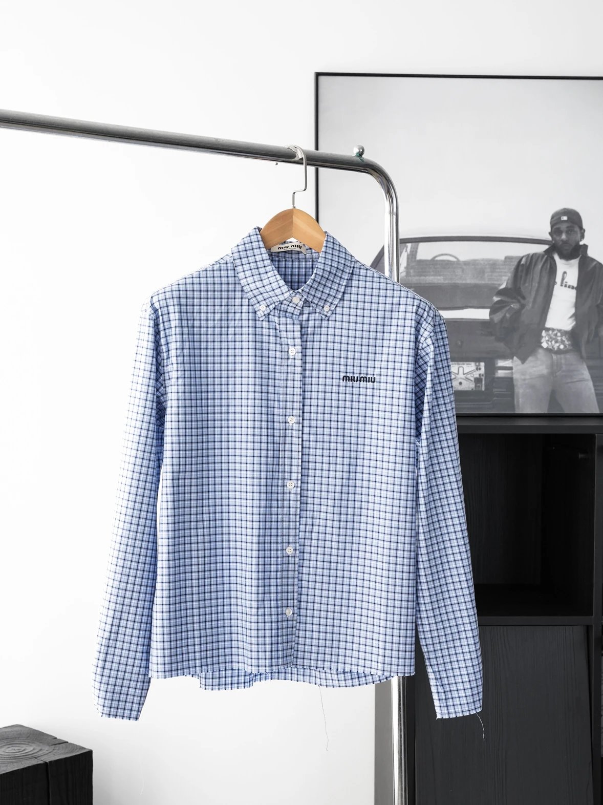 Item ID 8221 Miu Miu -SS25- Plaid Logo embroidered shirt -“40 Tencel blend ” long s