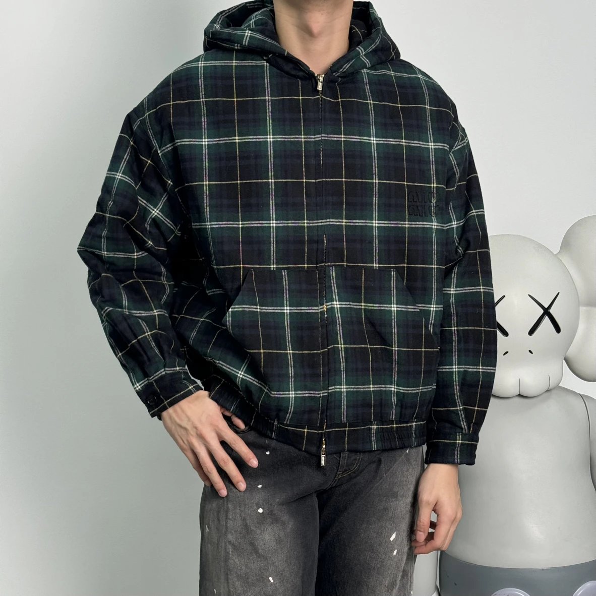 Item ID 8127 M1UM1U Miu Miu plaid cotton coat - Button cuffs patch pocket jacket -